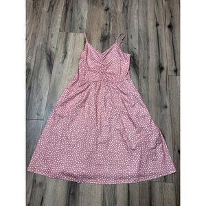 Yathon L Polka Dot Pink Sleeveless Midi Dress With Ruched Bust Coquette Pockets
